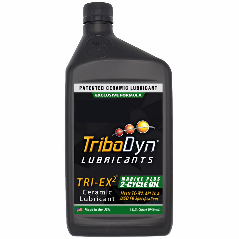 1 quart bottle of TriboDyn Marine Plus 2-Cycle oil with ceramic coating