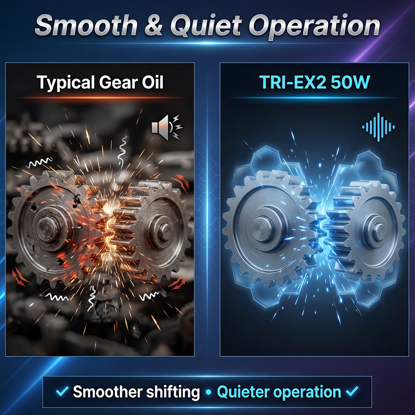 TriboDyn TRI-EX2 50W vs typical gear oil – smooth and quiet operation