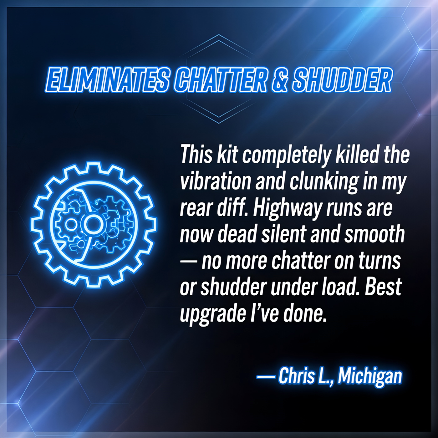 Customer review of TriboDyn TRI-EX 75W-140 Limited Slip gear oil eliminating chatter and shudder