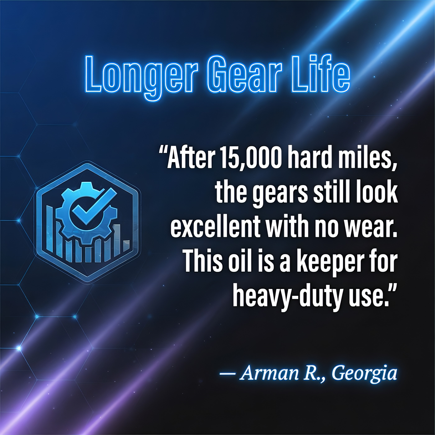 Customer review of TriboDyn TRI-EX 75W-140 Limited Slip gear oil providing longer gear life