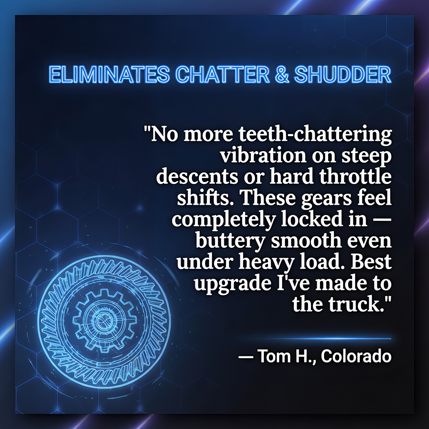 Customer review of TriboDyn TRI-EX 75W-90 Limited Slip gear oil eliminating chatter and shudder