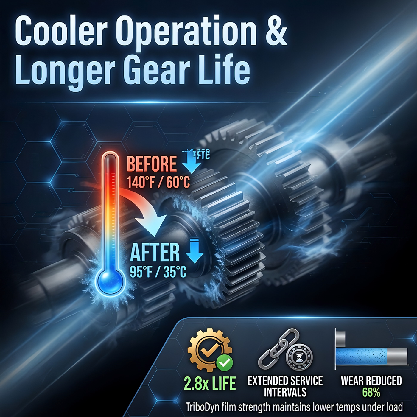 TriboDyn TRI-EX 75W-90 Limited Slip gear oil cooler operation and longer gear life
