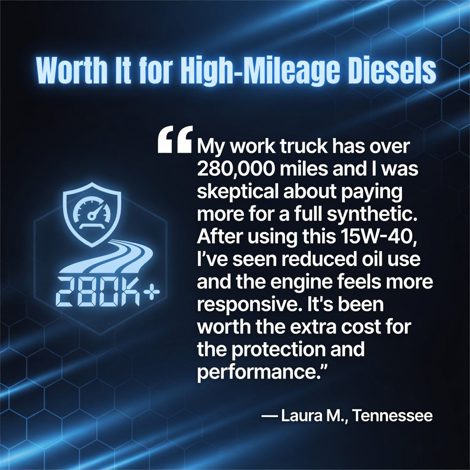 Customer review of TriboDyn TRI-EX² 15W-40 Full Synthetic Heavy Duty Motor Oil – worth it for high-mileage diesels with reduced oil consumption