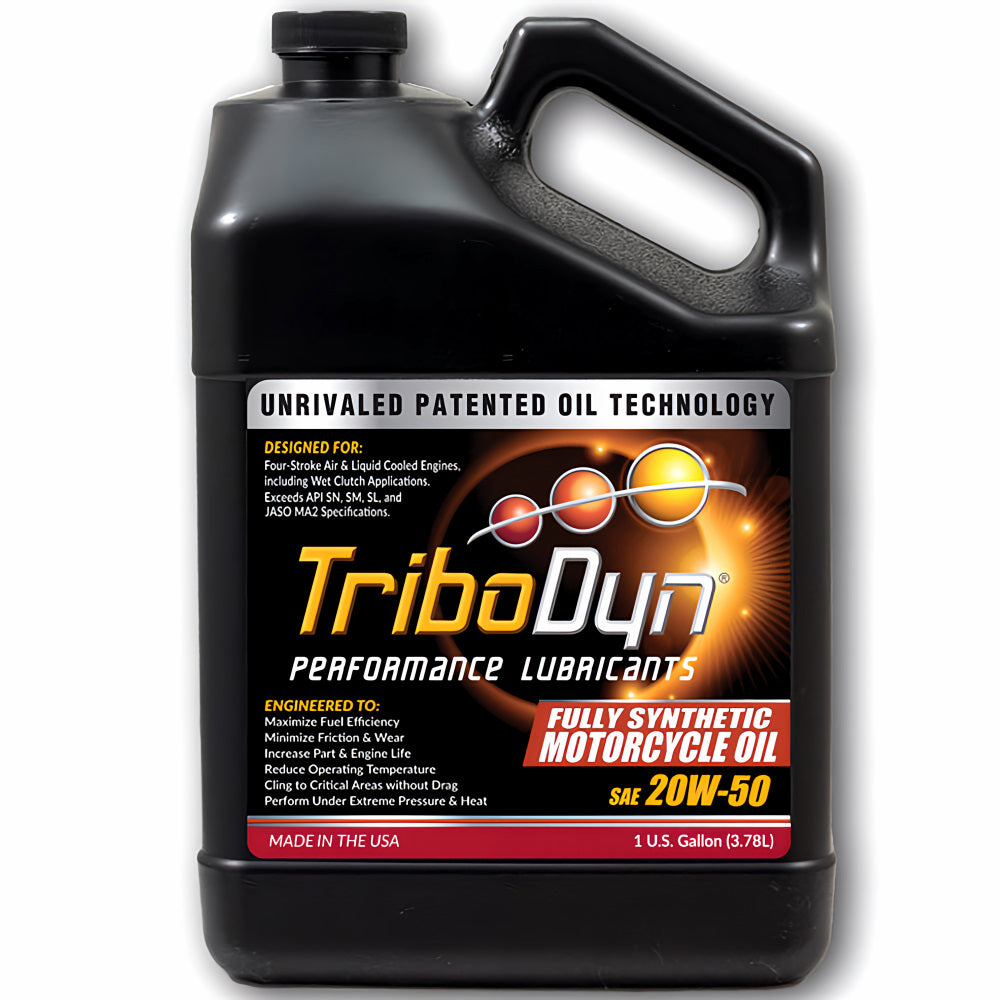 TriboDyn 20W-50 Full Synthetic Motorcycle Oil 1 gallon jug – JASO MA2 full synthetic motorcycle engine oil