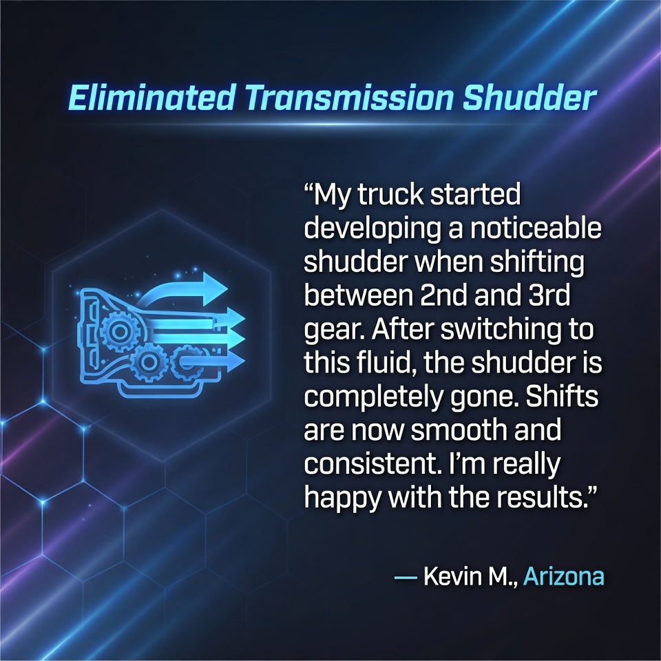 Customer review of TriboDyn TRI-EX Full Synthetic MV-ATF – eliminated transmission shudder and improved shift quality