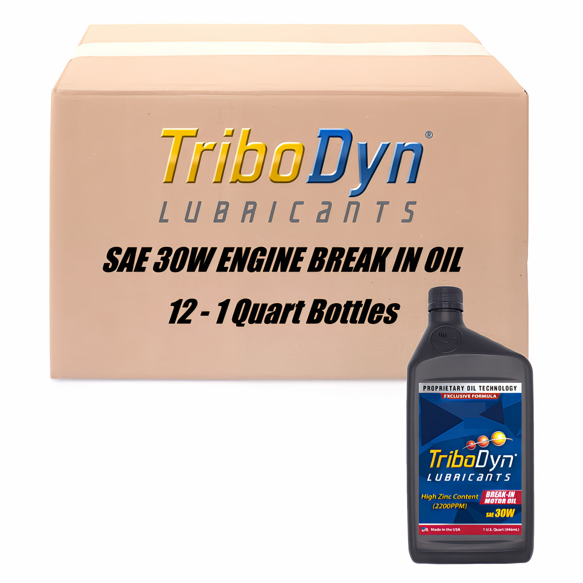 TriboDyn SAE 30W Engine Break-In Motor Oil case of 12 × 1 quart bottles – high zinc content (2200 PPM) break-in oil