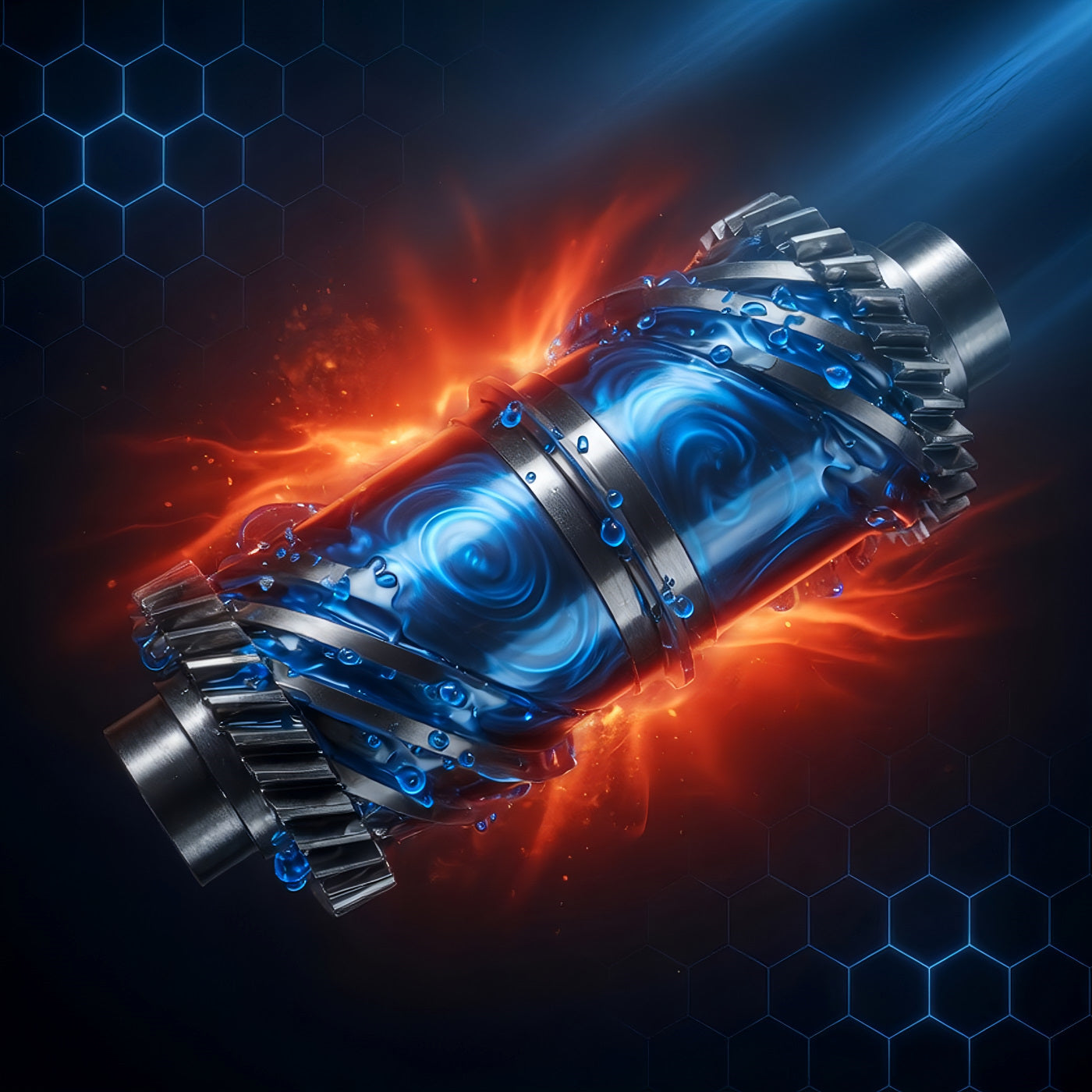 TriboDyn Supercharger Oil dramatically lowers operating temperatures – glowing blue ceramic-protected supercharger internals staying cool under high heat