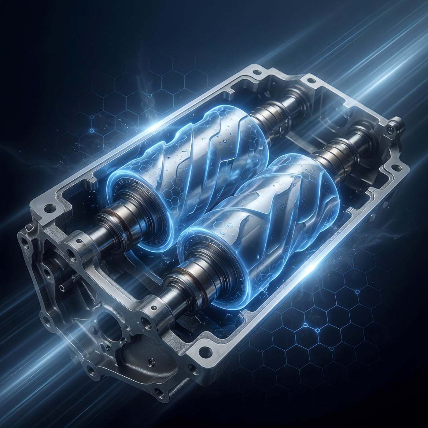 TriboDyn Supercharger Oil with patented ceramic technology forming a protective boundary layer on supercharger metal surfaces for reduced friction and wear