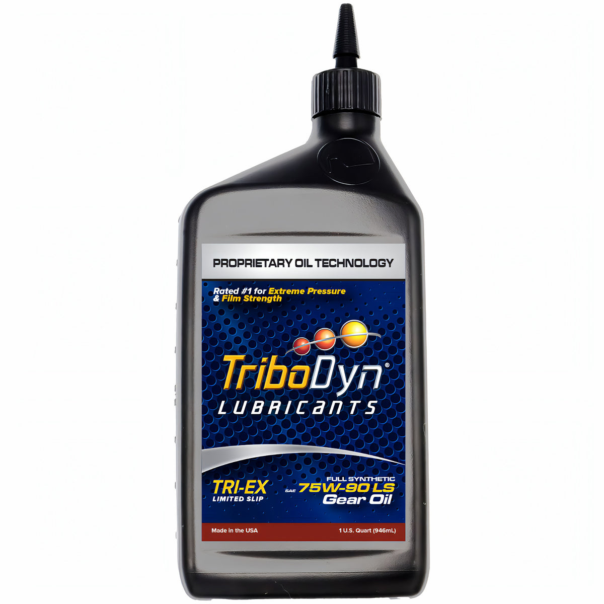 TriboDyn TRI-EX 75W-90 full synthetic limited slip gear oil, 1 one-quart bottle, front view