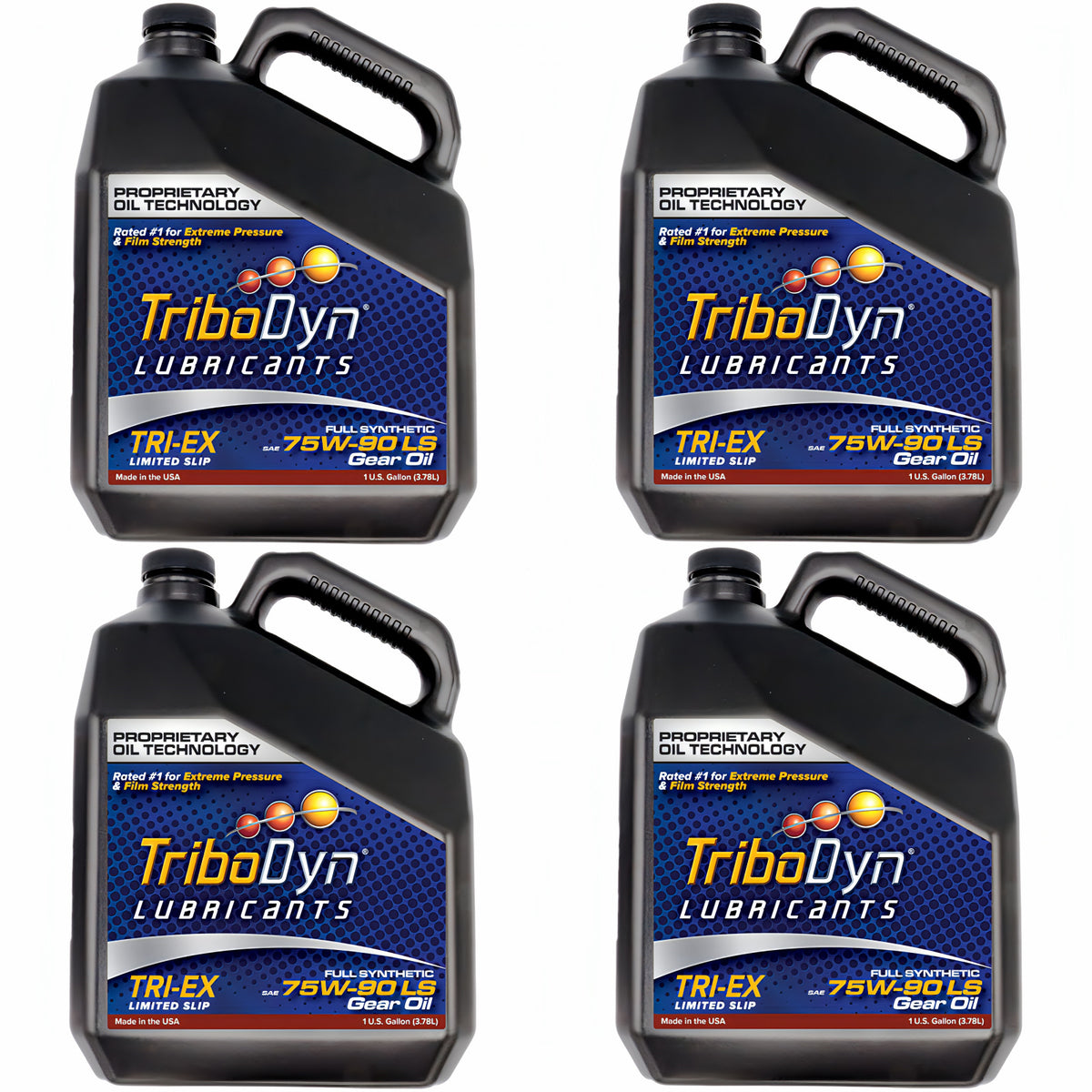 TriboDyn TRI-EX 75W-90 full synthetic limited slip gear oil, 4 one-gallon jugs, front view
