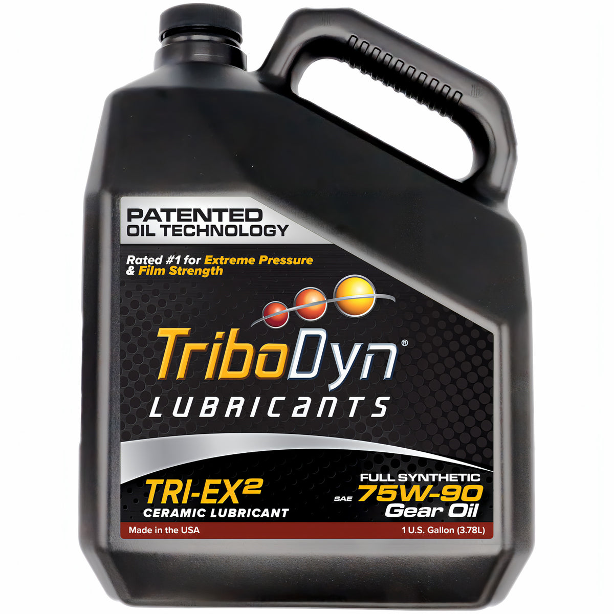 TriboDyn TRI-EX² 75W-90 full synthetic ceramic gear oil, 1 one-gallon jug, front view