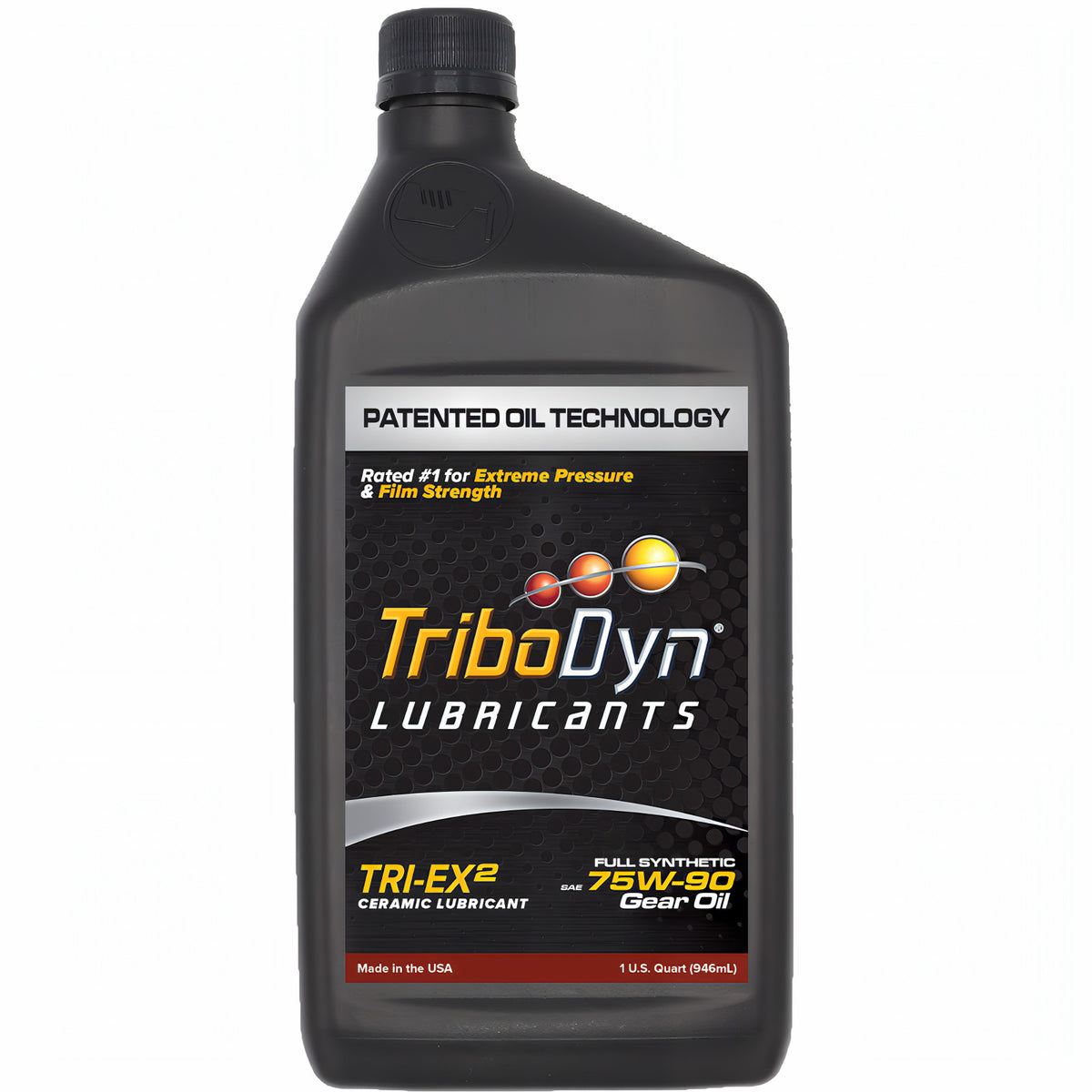 TriboDyn TRI-EX² 75W-90 full synthetic ceramic gear oil, 1 one-quart bottle, front view