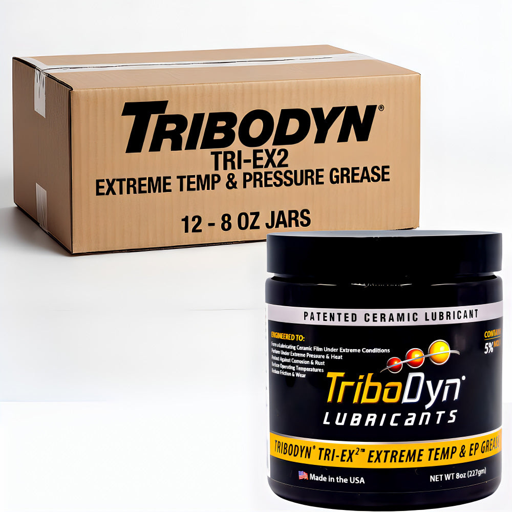 TriboDyn TRI-EX2 Extreme Temp & EP Grease case of 12 × 8 oz jars – patented ceramic lubricant with 5% Moly for extreme heat and heavy-duty pressure protection