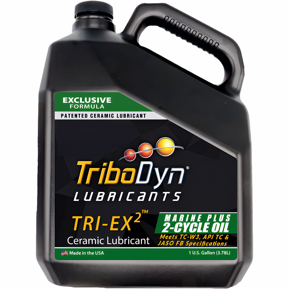 TriboDyn TRI-EX2 Marine Plus 2-Cycle Oil 1 gallon jug – patented ceramic lubricant meets TC-W3, API TC & JASO FB specifications
