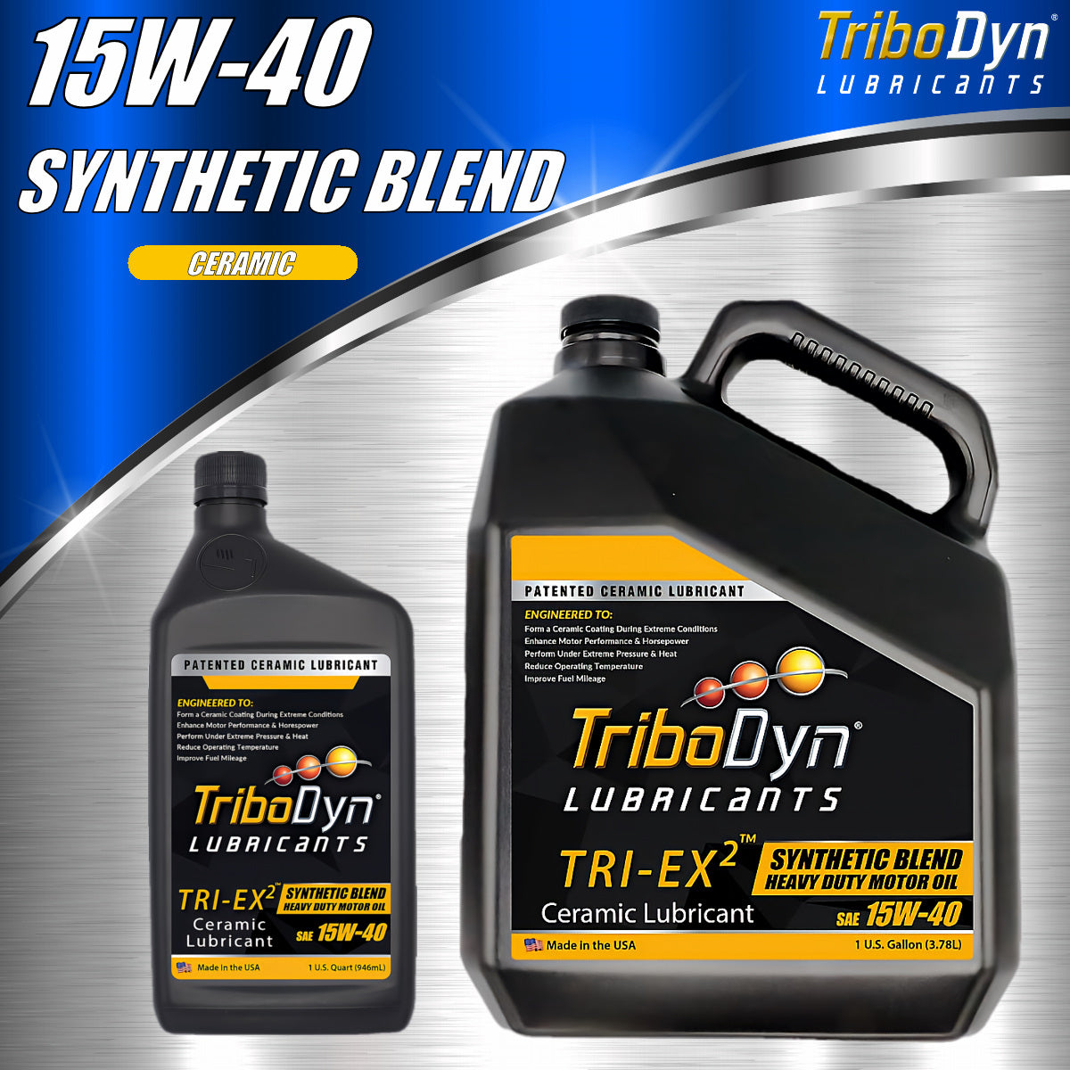 TriboDyn TRI-EX 2 Synthetic Blend SAE 15W40 Diesel Oil with Ceramic Coating - CoolBlueOil.com