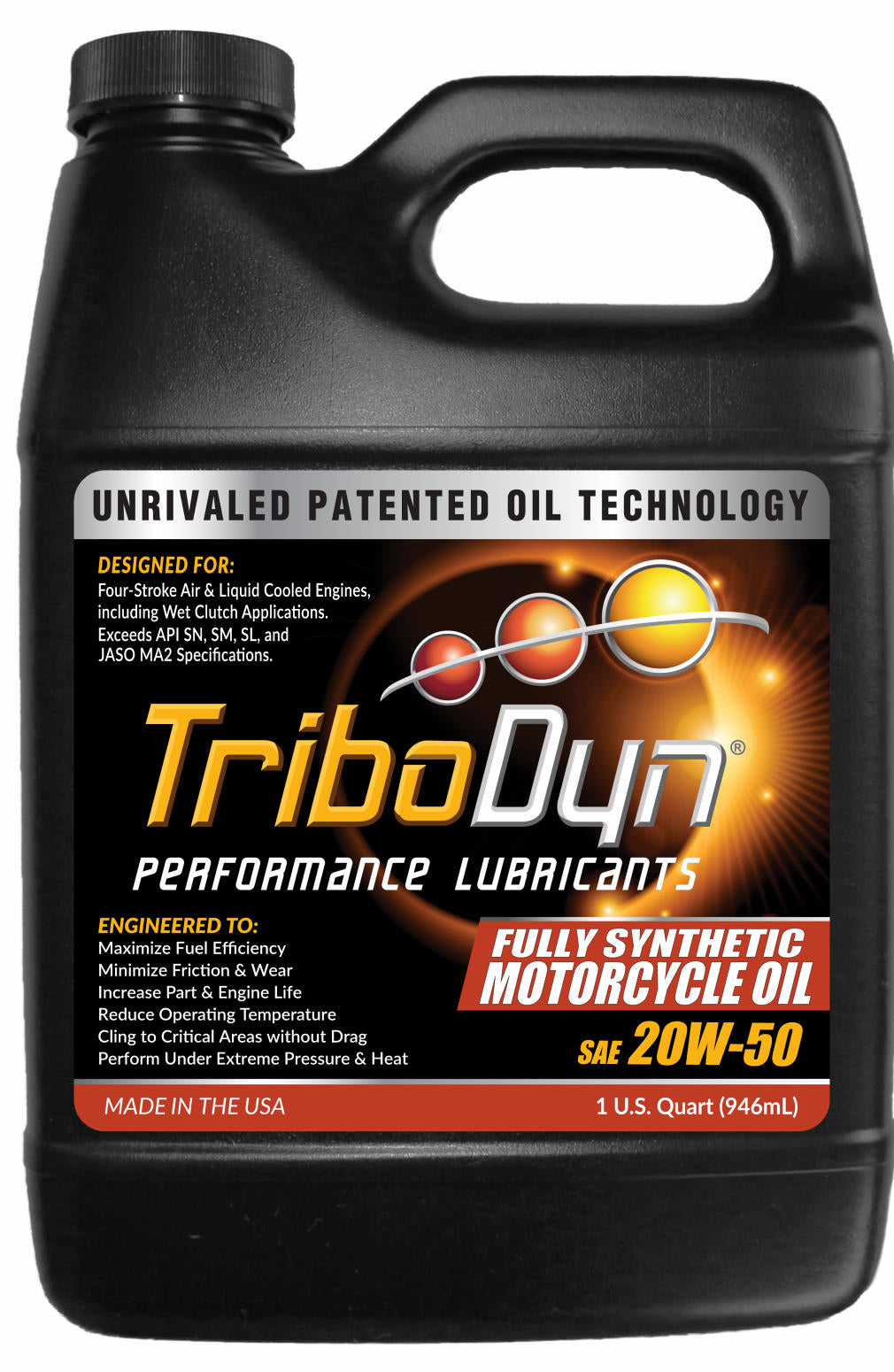 TriboDyn JASO MA2 Synthetic 20W50 Motorcycle Oil with Ceramic Coating - CoolBlueOil.com