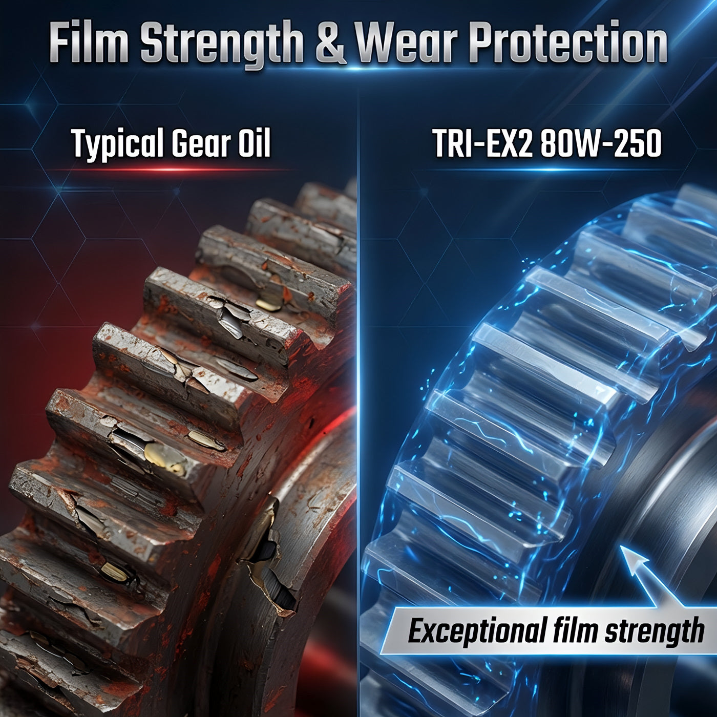 TriboDyn TRI-EX2 80W-250 vs typical gear oil – high film strength and wear protection
