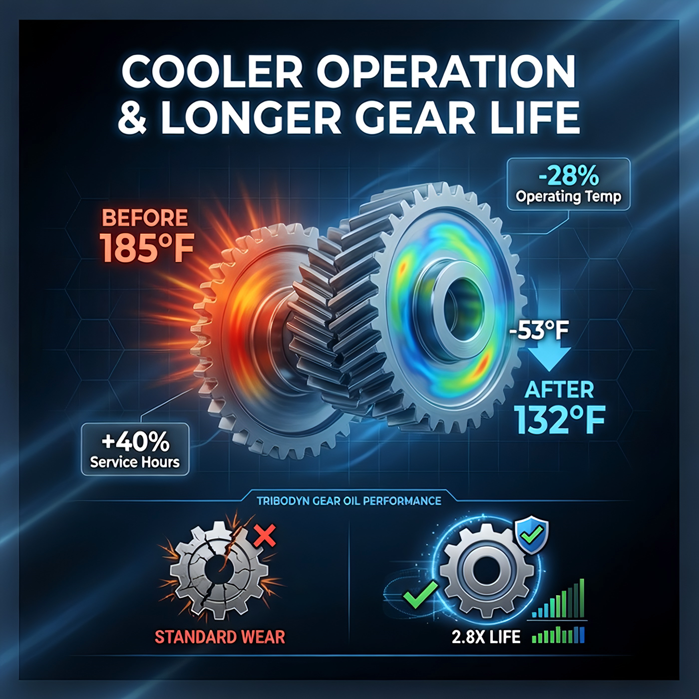 TriboDyn TRI-EX² Full Synthetic Gear Oil cooler operation and longer gear life