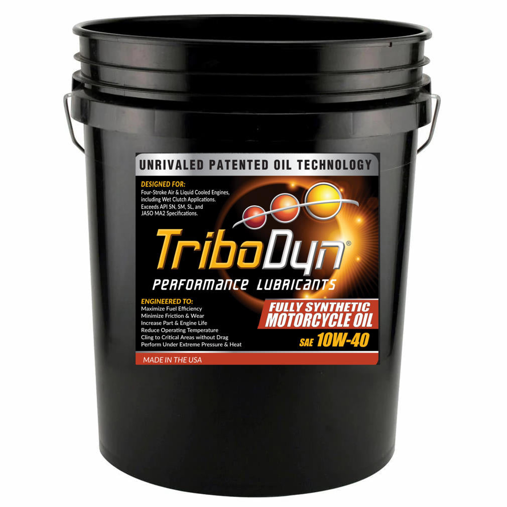 TriboDyn 10W-40 Full Synthetic Motorcycle Oil 5 gallon pail – JASO MA2 full synthetic motorcycle engine oil with patented ceramic technology