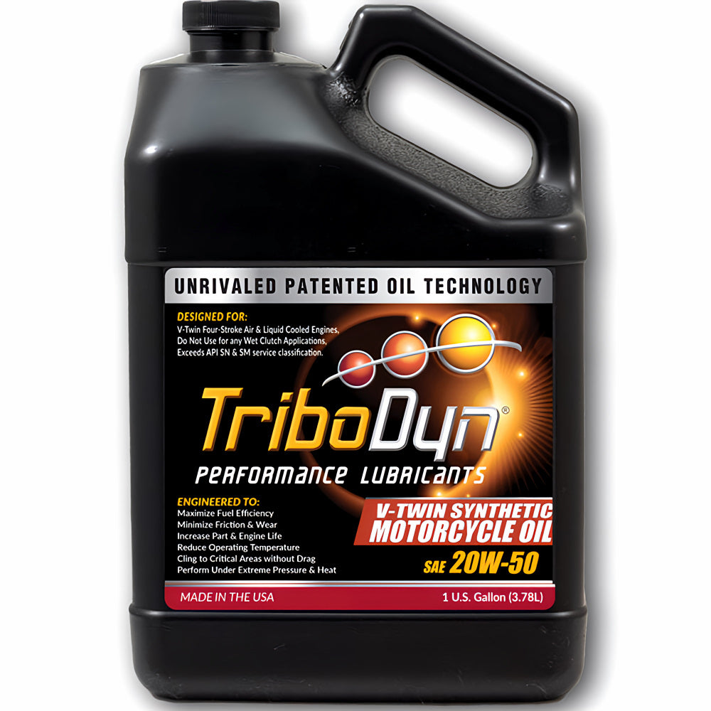 TriboDyn 20W-50 V-Twin Synthetic Motorcycle Oil 1 gallon jug – full synthetic V-Twin motorcycle engine oil