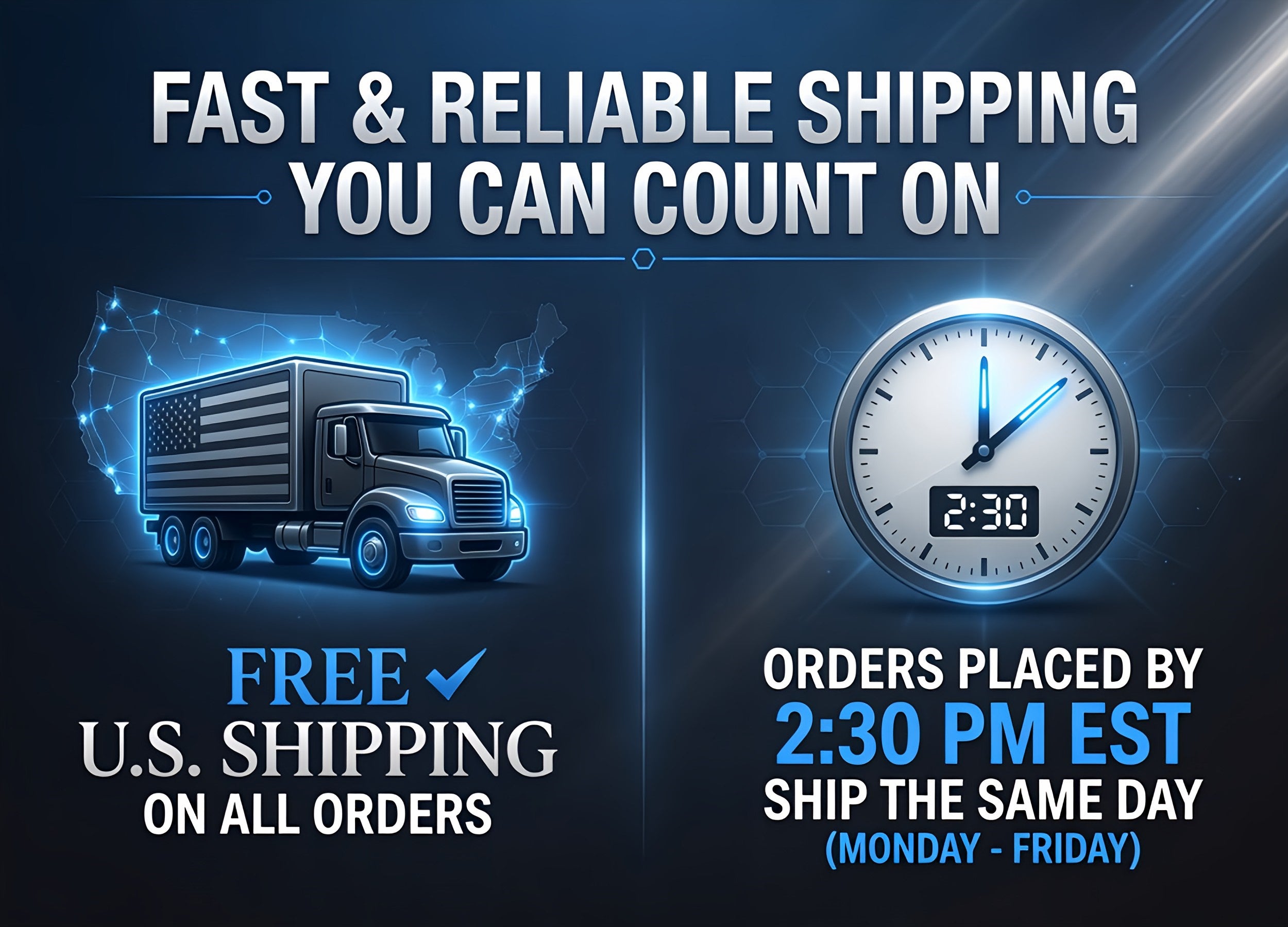 Free U.S. Shipping on all orders • Orders placed by 2:30 PM EST ship the same day Monday through Friday