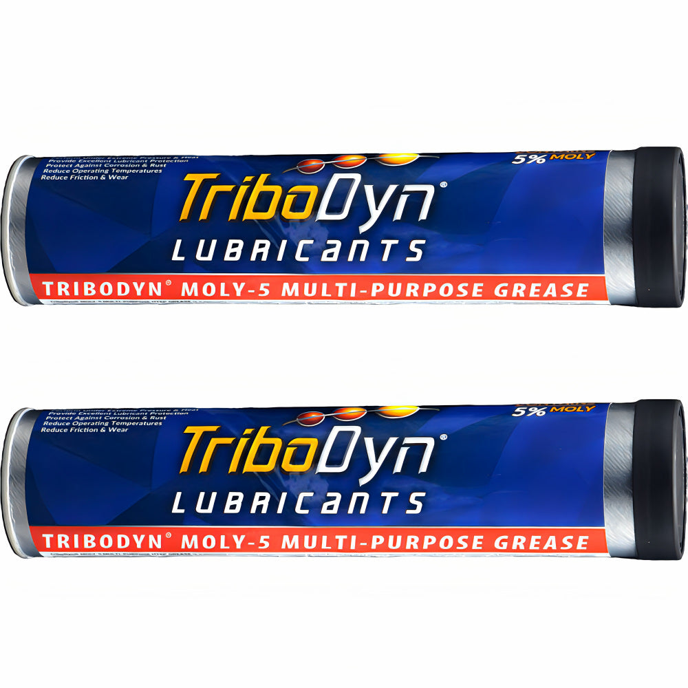 TriboDyn Moly-5 Multi-Purpose Grease 2-pack of cartridges – 5% Moly high-performance grease for extreme pressure, heat, corrosion protection and reduced friction & wear