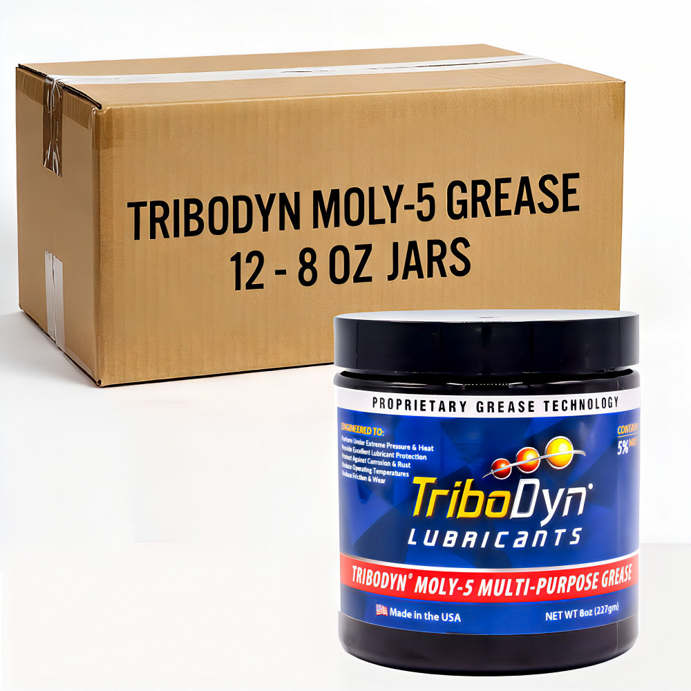 TriboDyn Moly-5 Multi-Purpose Grease 8 oz jar and 12-pack box – Made in the USA with proprietary grease technology and 5% Moly