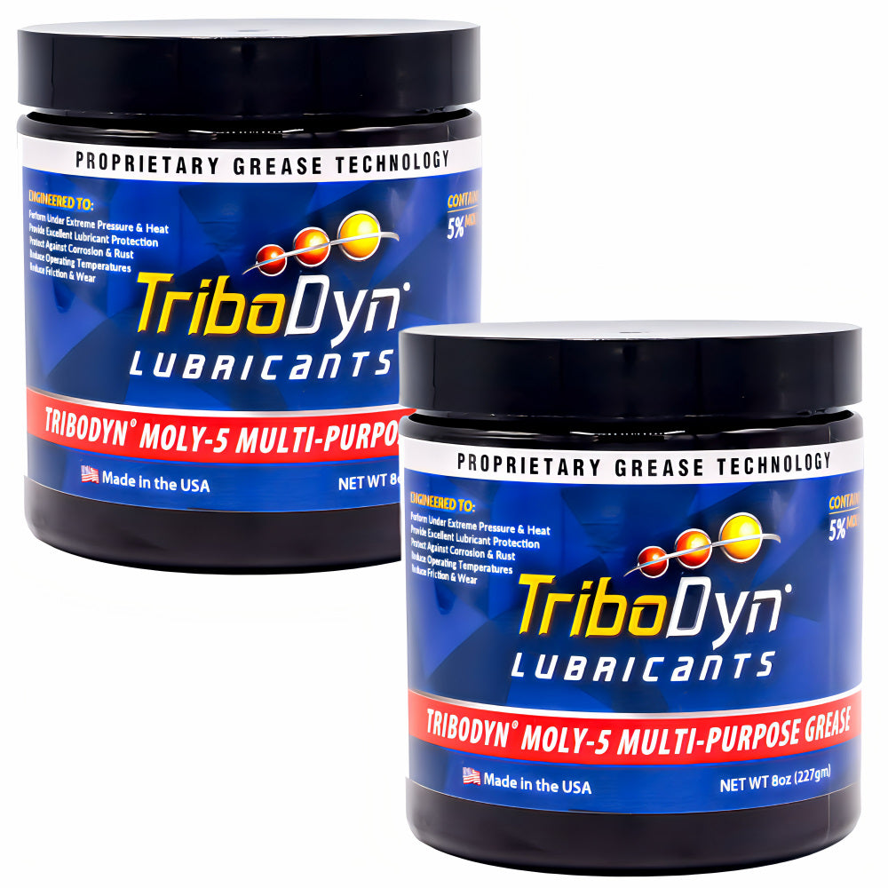 TriboDyn Moly-5 Multi-Purpose Grease 8 oz jars – proprietary grease technology with 5% Moly for superior lubrication and wear protection