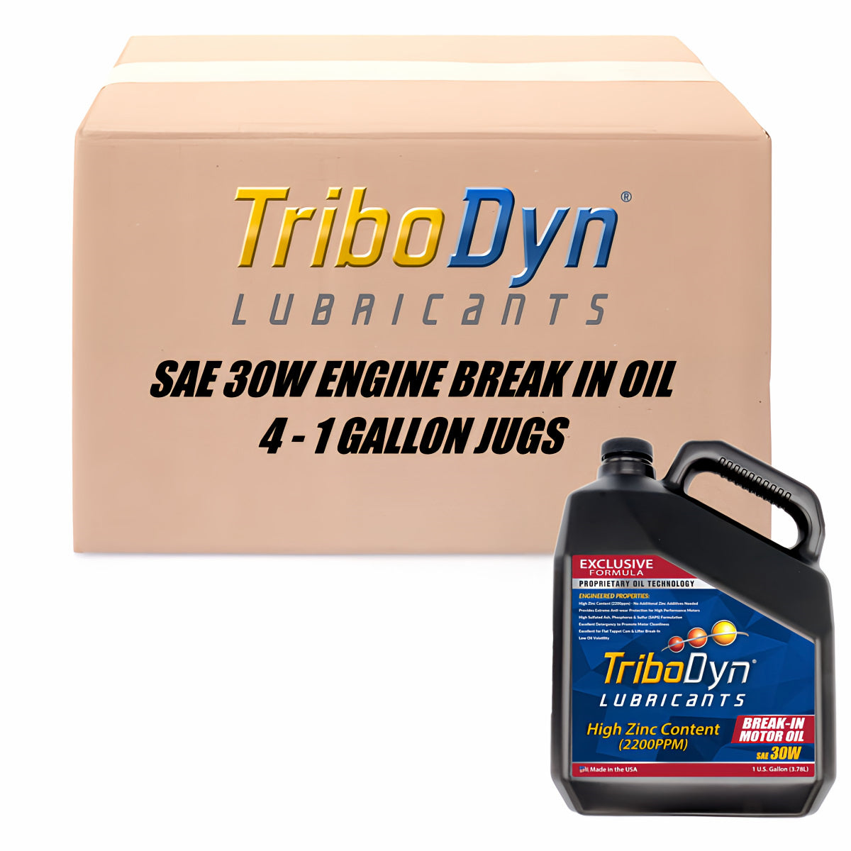 TriboDyn SAE 30W Engine Break-In Motor Oil case of 4 × 1 gallon jugs – high zinc content (2200 PPM) break-in oil