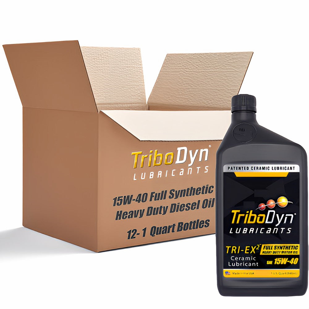 TriboDyn TRI-EX2 15W-40 Full Synthetic Heavy Duty Motor Oil 12 quart case – patented ceramic lubricant full synthetic heavy duty motor oil
