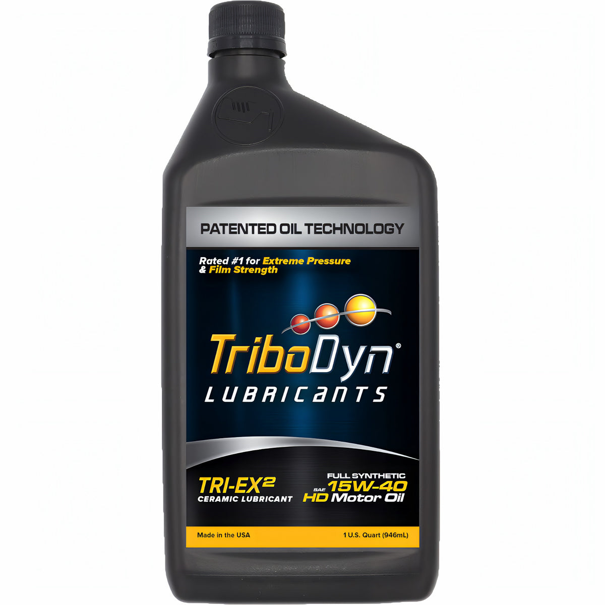 TriboDyn TRI-EX² 15W-40 full synthetic ceramic motor oil, 1 one-quart bottle, front view