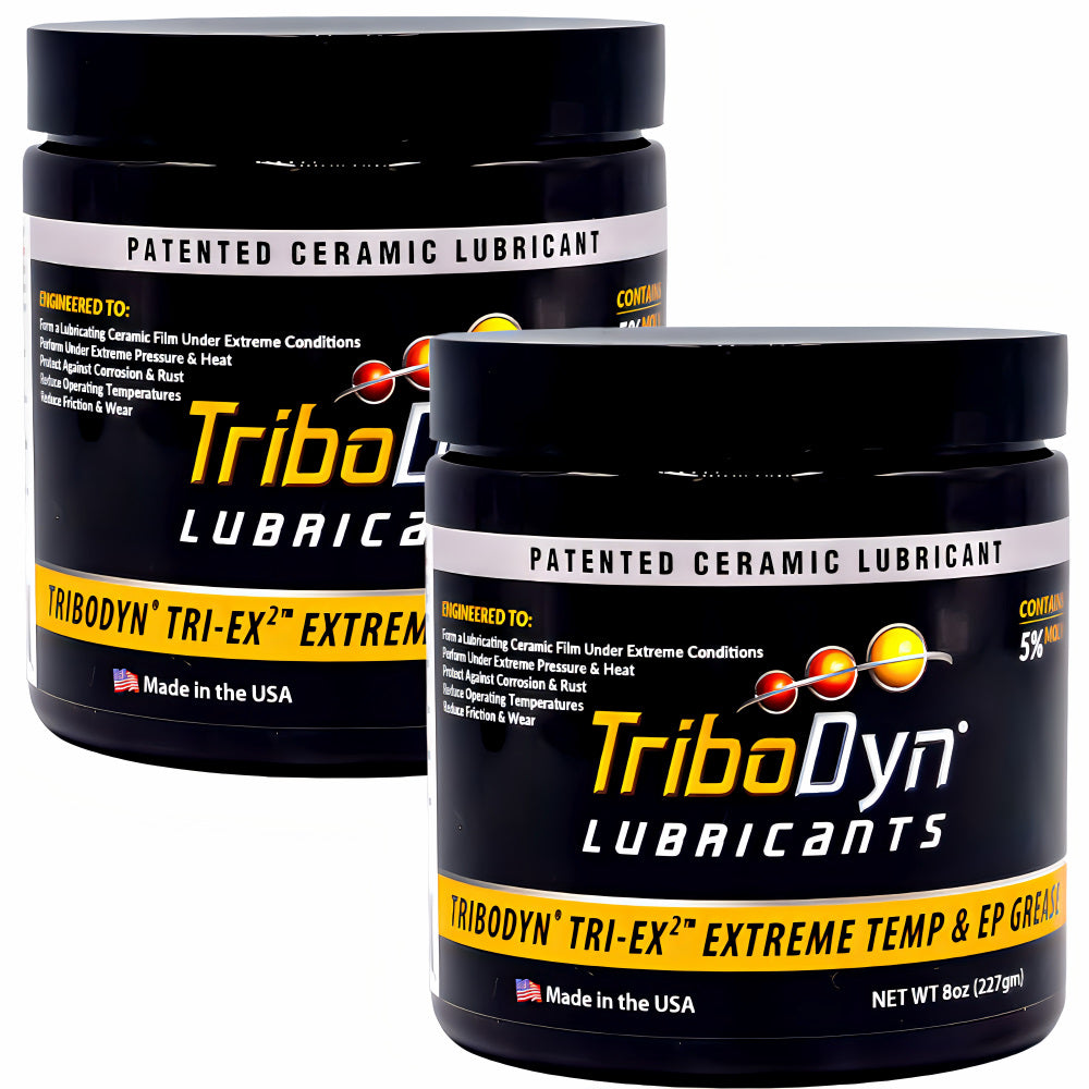 TriboDyn TRI-EX2 Extreme Temp & EP Grease 2-pack of 8 oz jars – patented ceramic lubricant with 5% Moly for superior extreme heat and pressure performance