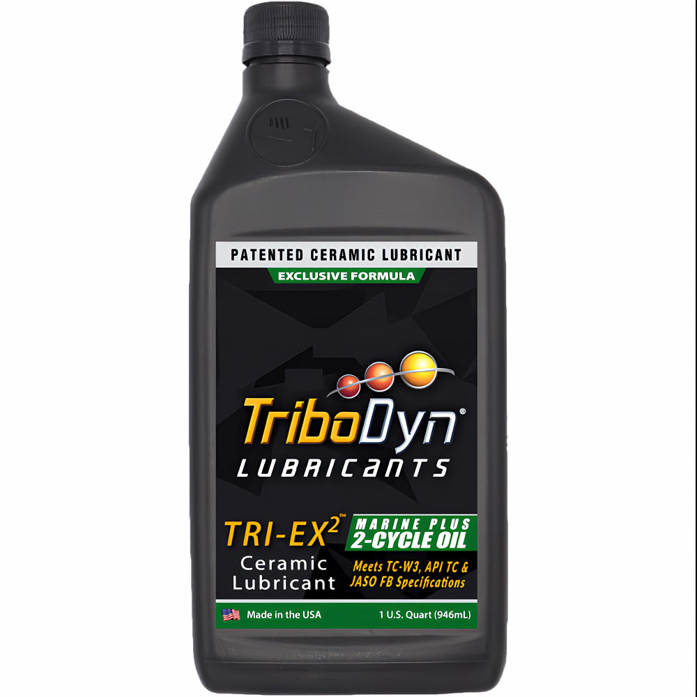 TriboDyn TRI-EX2 Marine Plus 2-Cycle Oil 1 quart bottle – patented ceramic lubricant meets TC-W3, API TC & JASO FB specifications