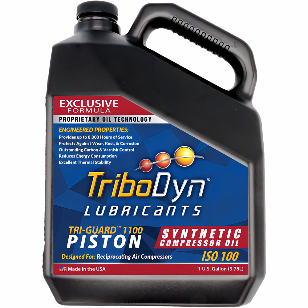 TriboDyn TRI-GUARD 1100 Synthetic Piston Compressor Oil 1 gallon jug – ISO 100 premium synthetic compressor oil with proprietary ceramic technology