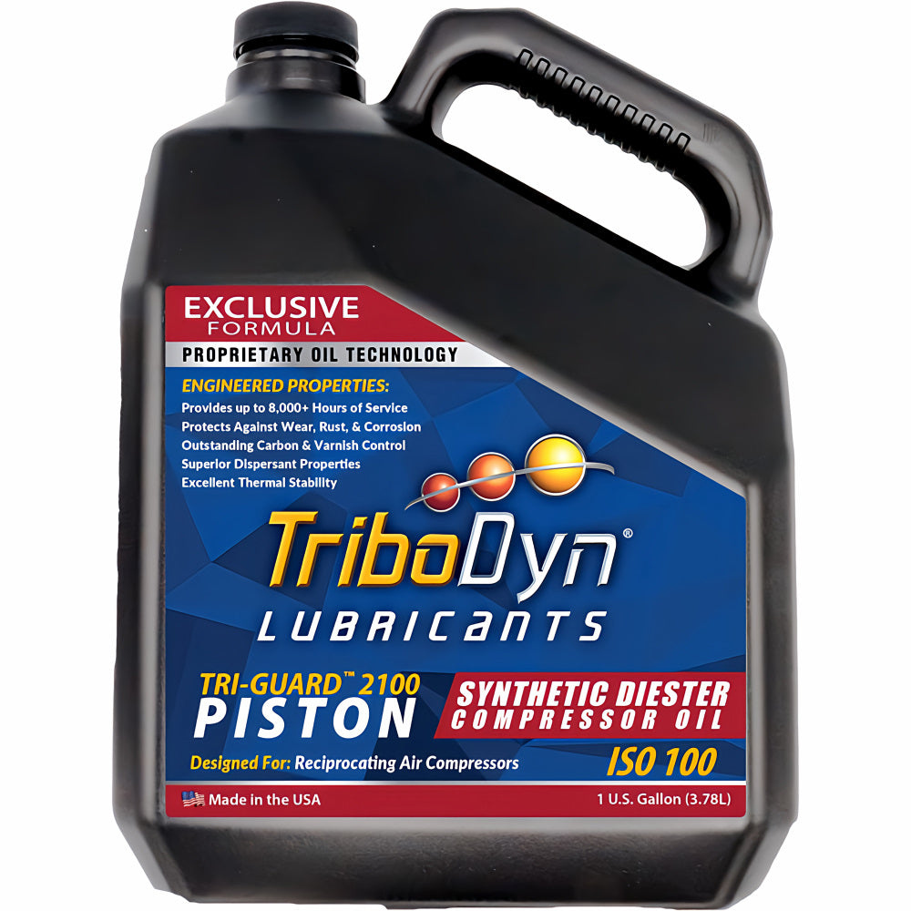 TriboDyn TRI-GUARD 2100 Synthetic Diester Piston Compressor Oil 1 gallon jug – ISO 100 premium synthetic compressor oil with proprietary ceramic technology