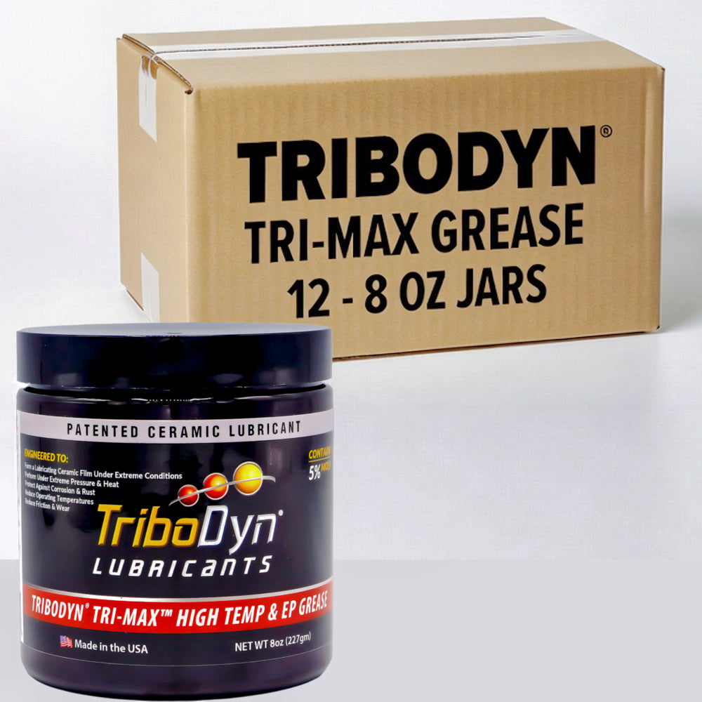 TriboDyn TRI-MAX High Temp & EP Grease case of 12 × 8 oz jars – patented ceramic lubricant with 5% Moly for extreme pressure, high temperature, and heavy-duty applications