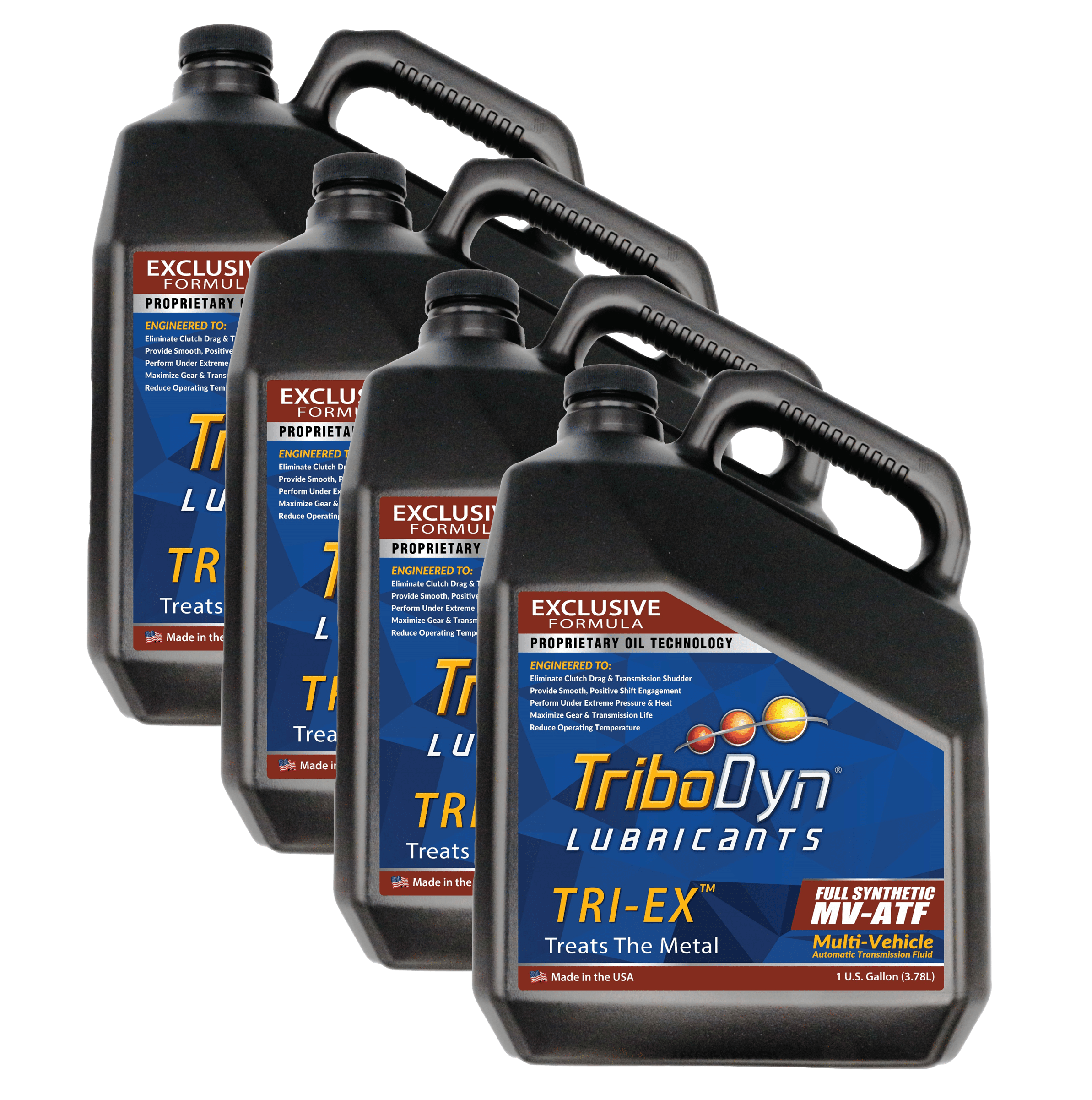 TriboDyn TRI-EX Full Synthetic MV-ATF Multi-Vehicle Automatic Transmission Fluid case of 4 × 1 gallon jugs – proprietary oil technology treats the metal